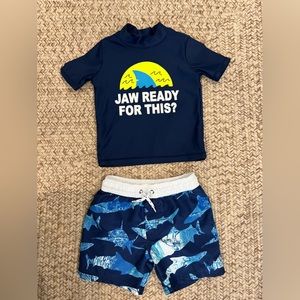 Toddler Boy swim trunks and rash guard